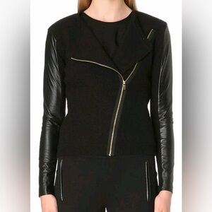 Ted Baker London Black 100% real Leather Sleeve Jacket 100% Wool